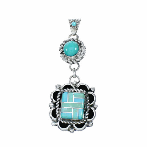 Turquoise Inlay Navajo Authentic Sterling Silver Pendant NX12526