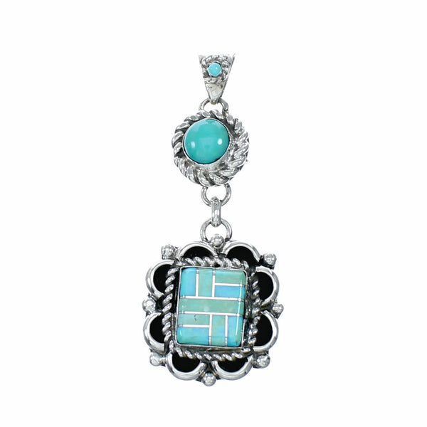 Turquoise Inlay Navajo Authentic Sterling Silver Pendant NX12526