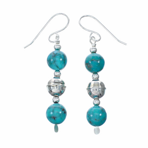 Authentic Navajo Turquoise Sterling Silver Bead Hook Earrings NX12540