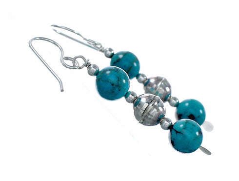 Authentic Navajo Turquoise Sterling Silver Bead Hook Earrings NX12540