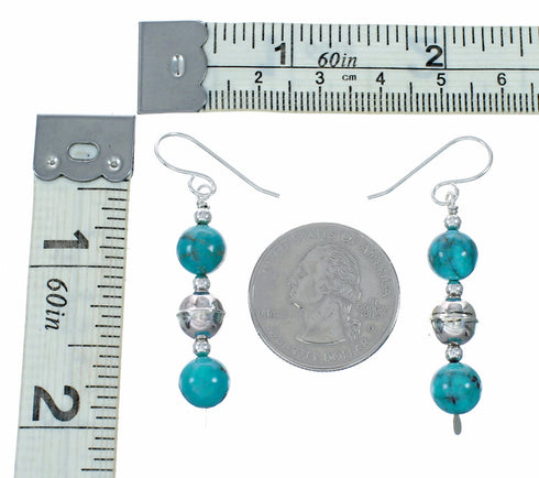 Authentic Navajo Turquoise Sterling Silver Bead Hook Earrings NX12540
