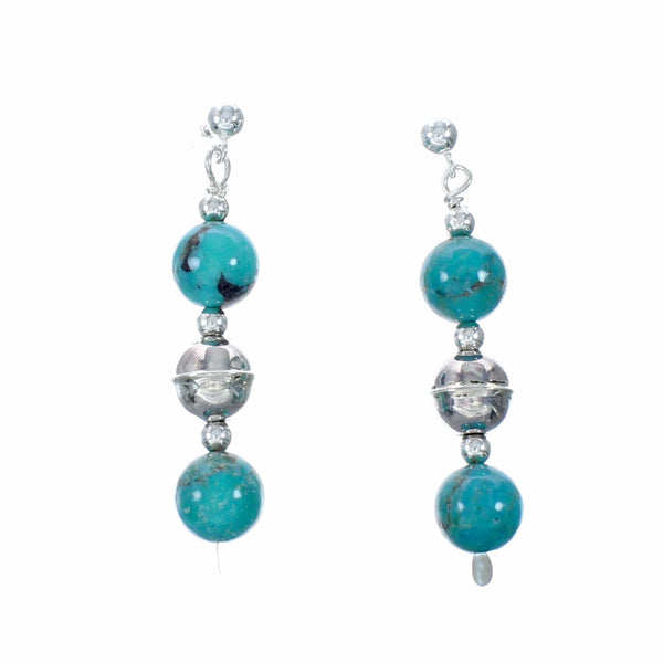 Authentic Navajo Turquoise Sterling Silver Bead Post Earrings NX12541
