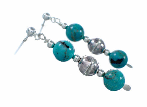 Authentic Navajo Turquoise Sterling Silver Bead Post Earrings NX12541
