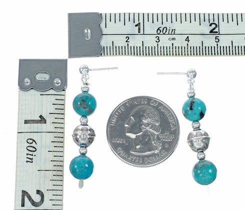Authentic Navajo Turquoise Sterling Silver Bead Post Earrings NX12541
