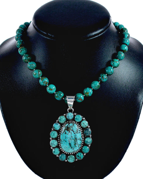 Native American Navajo Turquoise Sterling Silver Necklace NX12563