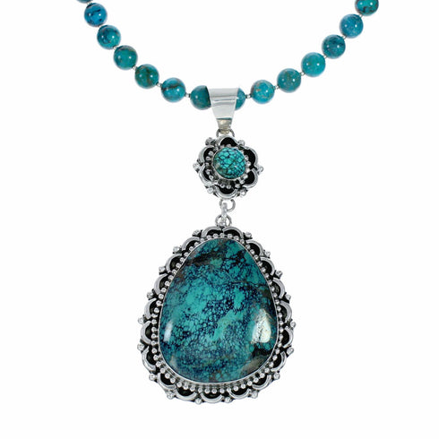 Genuine Navajo Premium Turquoise Sterling Silver Necklace NX12564