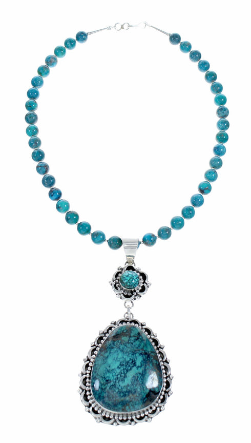 Genuine Navajo Premium Turquoise Sterling Silver Necklace NX12564