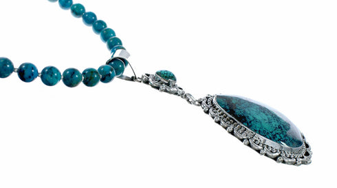 Genuine Navajo Premium Turquoise Sterling Silver Necklace NX12564