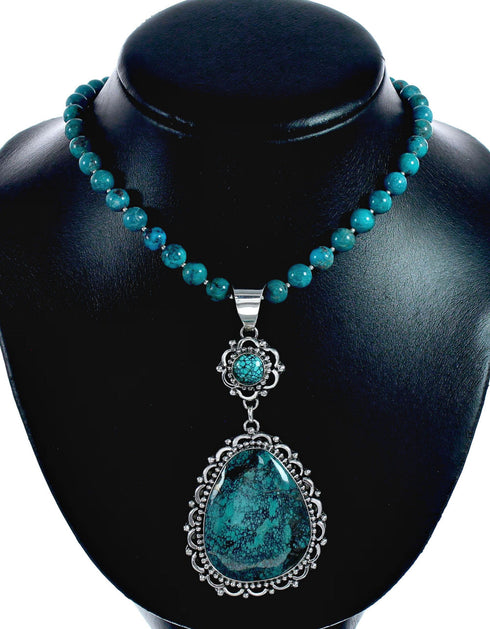 Genuine Navajo Premium Turquoise Sterling Silver Necklace NX12564