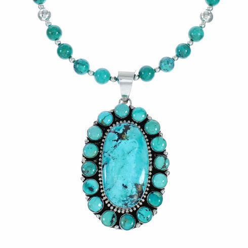 Native American Navajo High Quality Turquoise Sterling Silver Necklace NX12565