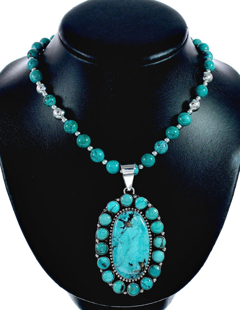 Native American Navajo High Quality Turquoise Sterling Silver Necklace NX12565