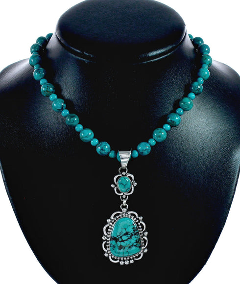 Genuine High Quality Navajo Turquoise Sterling Silver Necklace NX12566
