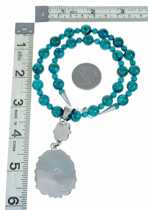 Genuine High Quality Navajo Turquoise Sterling Silver Necklace NX12566