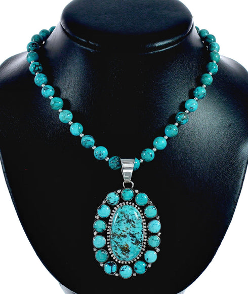 Navajo High Quality Turquoise Sterling Silver Necklace NX12567