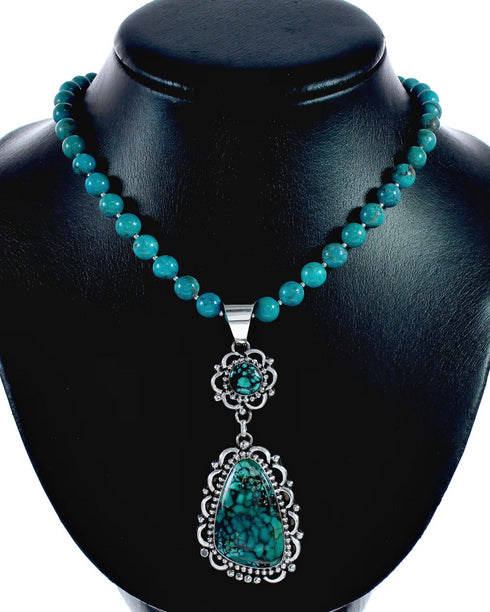 Genuine Navajo Turquoise Sterling Silver Necklace NX12568