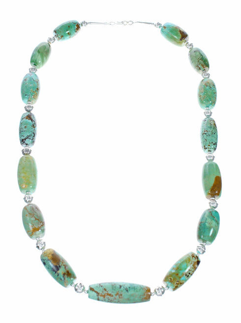 Genuine Native American Navajo Kingman Turquoise Sterling Silver Bead Necklace NX12560