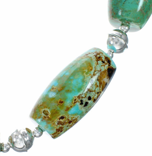 Genuine Native American Navajo Kingman Turquoise Sterling Silver Bead Necklace NX12560