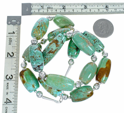 Genuine Native American Navajo Kingman Turquoise Sterling Silver Bead Necklace NX12560