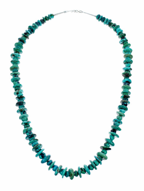 Genuine Kingman Navajo Turquoise Sterling Silver Bead Necklace NX12561