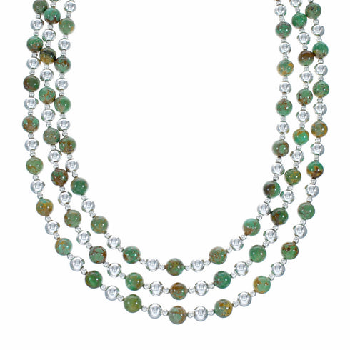 Genuine Navajo Turquoise 3-Strand Sterling Silver Bead Necklace NX12559