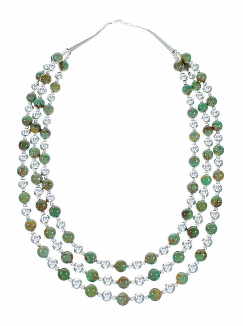 Genuine Navajo Turquoise 3-Strand Sterling Silver Bead Necklace NX12559