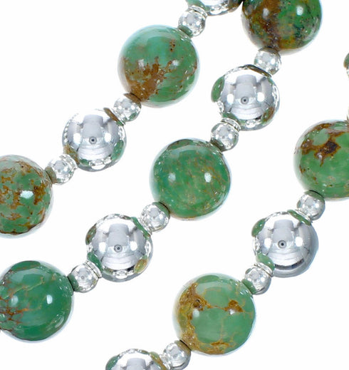 Genuine Navajo Turquoise 3-Strand Sterling Silver Bead Necklace NX12559