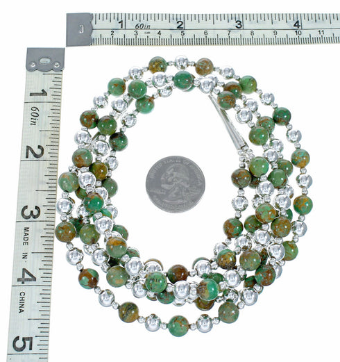 Genuine Navajo Turquoise 3-Strand Sterling Silver Bead Necklace NX12559