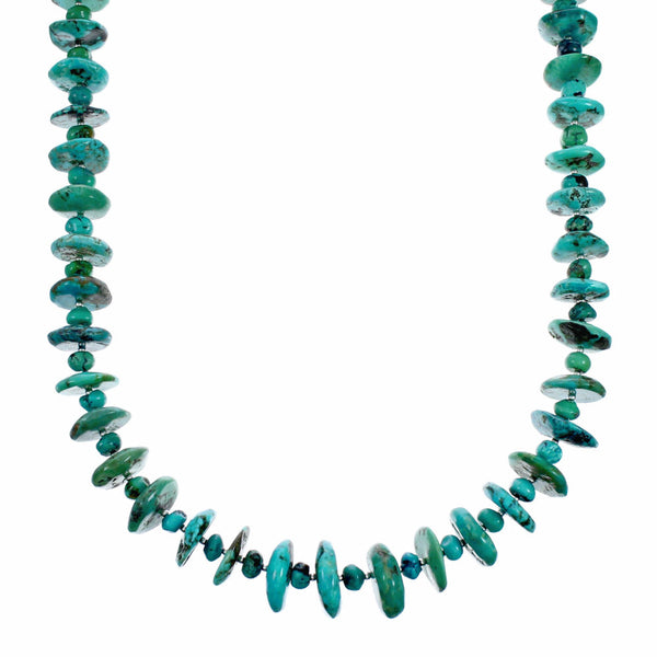 Genuine Kingman Navajo Turquoise Sterling Silver Bead Necklace NX12557