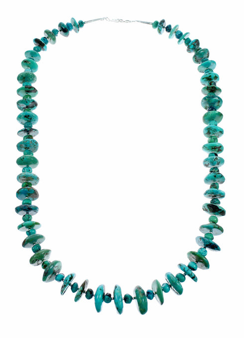 Genuine Kingman Navajo Turquoise Sterling Silver Bead Necklace NX12557