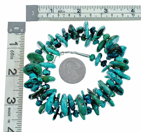 Genuine Kingman Navajo Turquoise Sterling Silver Bead Necklace NX12557