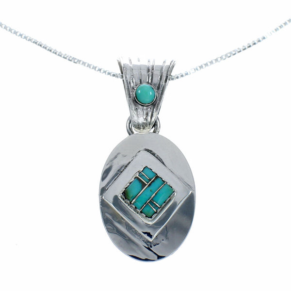 Navajo Turquoise Inlay Sterling Silver Box Chain Necklace Set NX12574