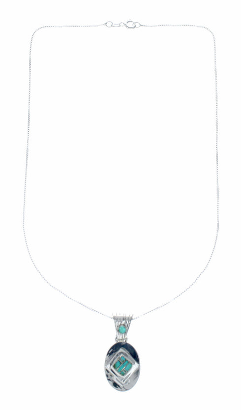 Navajo Turquoise Inlay Sterling Silver Box Chain Necklace Set NX12574