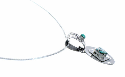 Navajo Turquoise Inlay Sterling Silver Box Chain Necklace Set NX12574