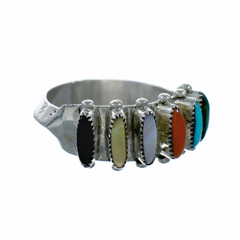 Native American Zuni Sterling Silver Multicolor Needlepoint Ring Size 8-1/4 NX12556