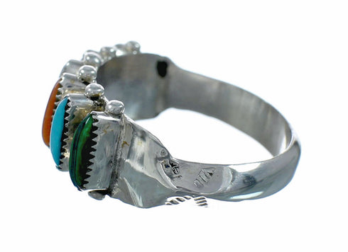 Native American Zuni Sterling Silver Multicolor Needlepoint Ring Size 8-1/4 NX12556