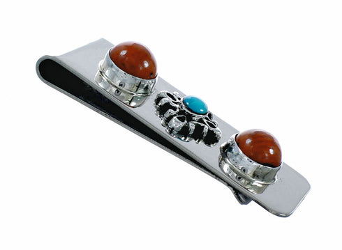 Native American Turquoise Coral Sterling Silver Navajo Money Clip NX12548