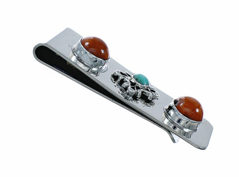 Native American Turquoise Coral Sterling Silver Navajo Money Clip NX12549