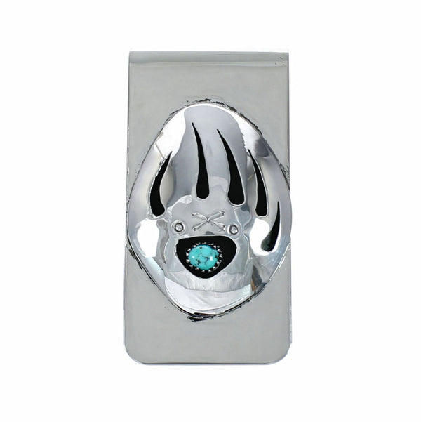 Navajo Sterling Silver Turquoise Bear Paw Money Clip NX12553