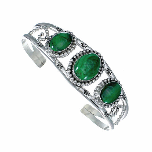 American Indian Malachite Navajo Silver Cuff Bracelet NX12577