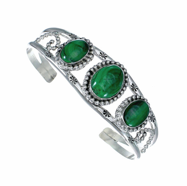 American Indian Malachite Navajo Silver Cuff Bracelet NX12577