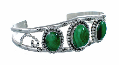 American Indian Malachite Navajo Silver Cuff Bracelet NX12577