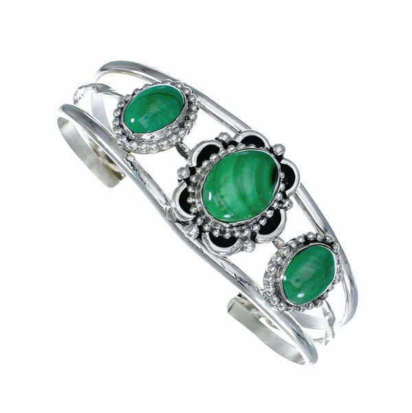 American Indian Malachite Navajo Silver Cuff Bracelet NX12578