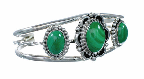 American Indian Malachite Navajo Silver Cuff Bracelet NX12578