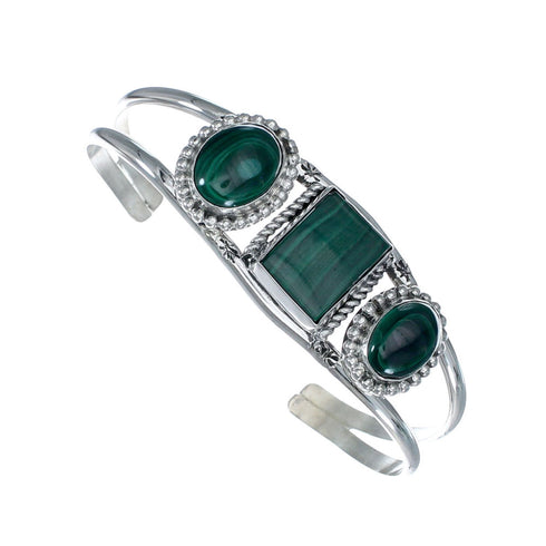 Navajo Malachite Silver Cuff Bracelet NX12581
