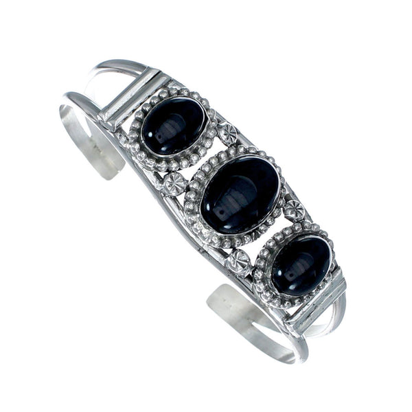 Navajo Indian Sterling Silver Onyx Cuff Bracelet NX12583