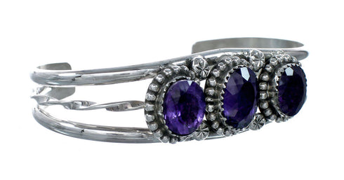 Unique Navajo Sterling Silver Amethyst Cuff Bracelet NX12584