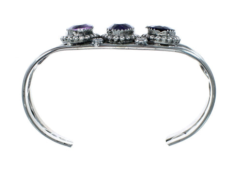 Unique Navajo Sterling Silver Amethyst Cuff Bracelet NX12584