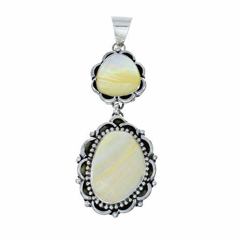 Genuine Mother Of Pearl Sterling Silver Navajo Pendant NX12575