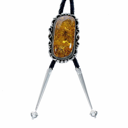 Navajo Native American Sterling Silver Amber Bolo Tie NX12585