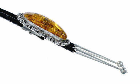 Navajo Native American Sterling Silver Amber Bolo Tie NX12585
